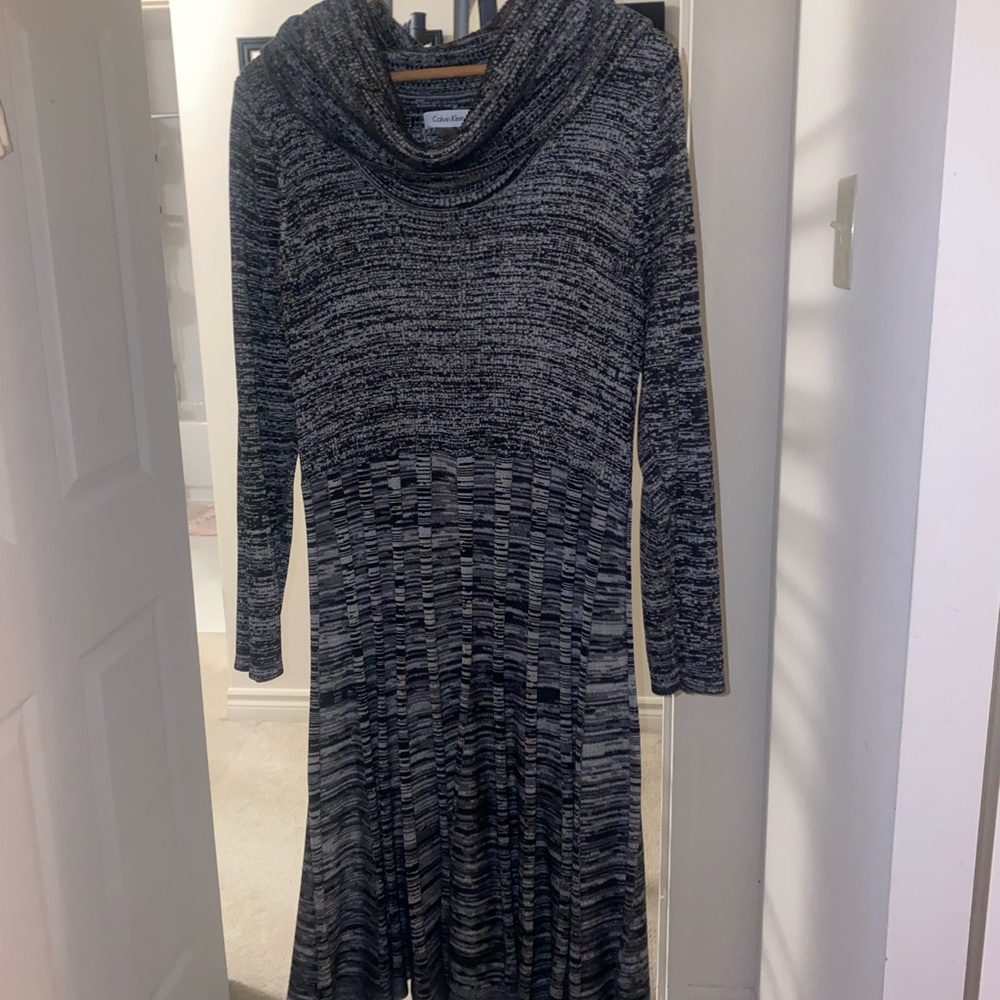 Calvin Klein Black and Gray Long Sleeve Dress